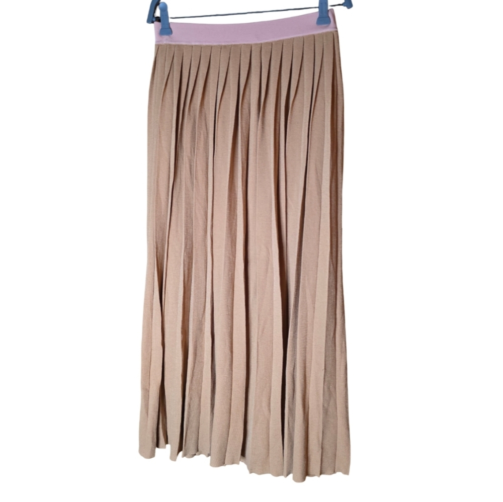 DemyLee New York Tan Pleated Knit Maxi Skirt Size S